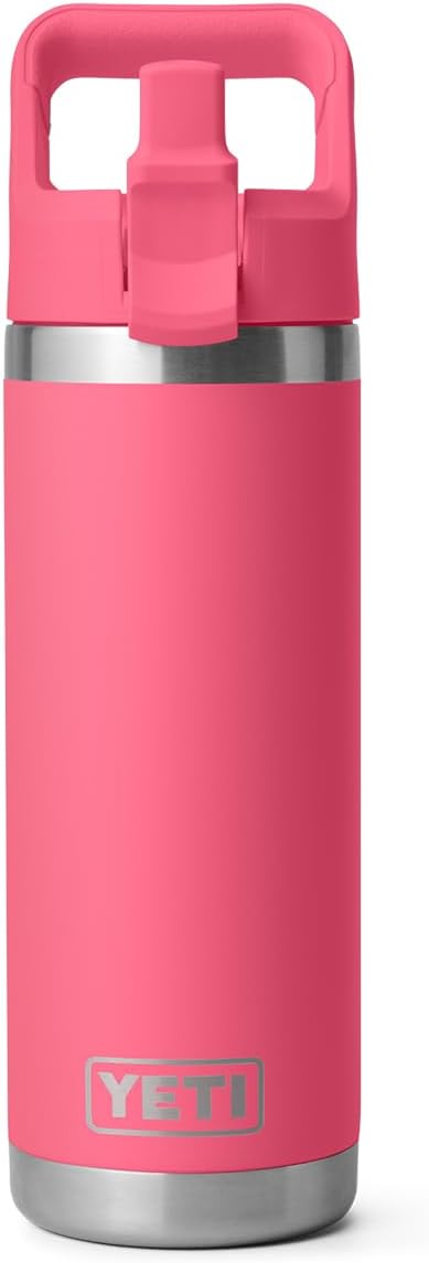 YETI Rambler 18 oz Bottle, Vacuum Insulated, Stainless Steel with Color Matching Straw Cap, Tropical Pink