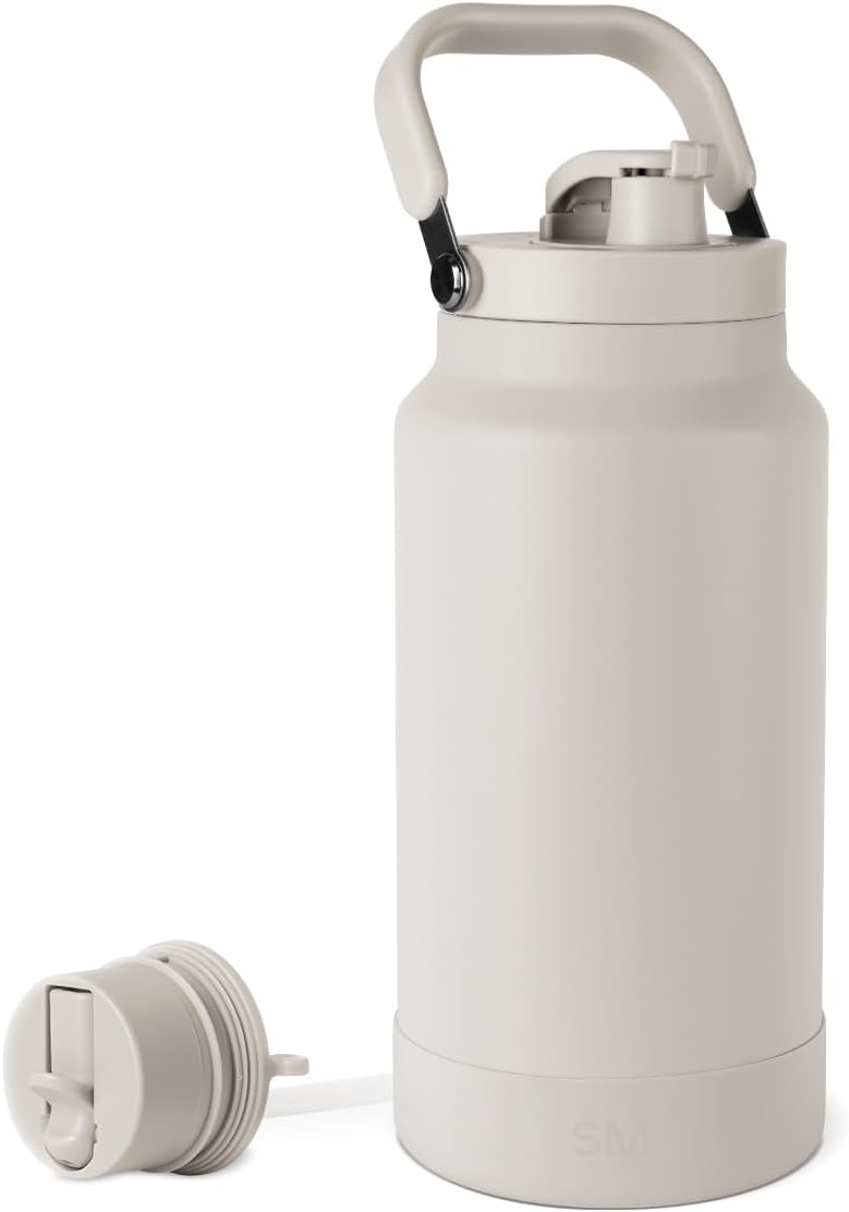 Simple Modern Trek Pivot | Half Gallon Water Bottle Jug with Handle & Boot | Interchangeable Straw & Chug Lids | Large Insulated Stainless Steel | Sports Camping Outdoors | 64oz, Almond Birch