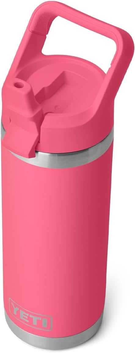 YETI Rambler 18 oz Bottle, Vacuum Insulated, Stainless Steel with Color Matching Straw Cap, Tropical Pink