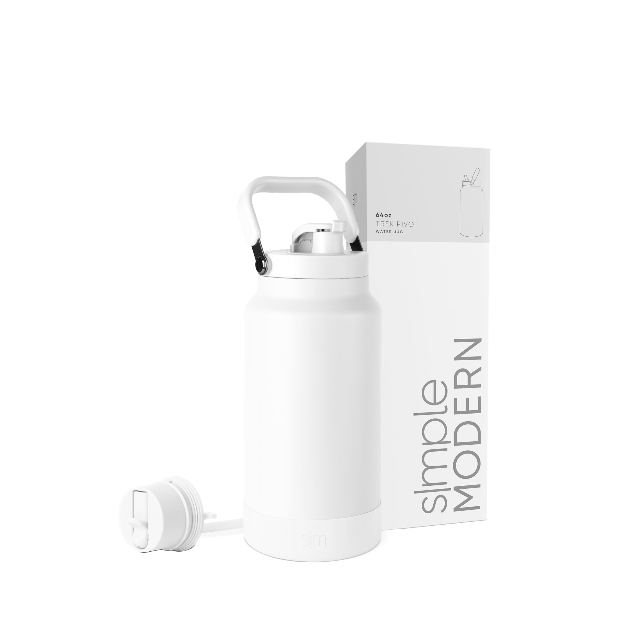 Simple Modern Trek Pivot | Half Gallon Water Bottle Jug with Handle & Boot | Interchangeable Straw & Chug Lids | Large Insulated Stainless Steel | Sports Camping Outdoors | 64oz, Almond Birch