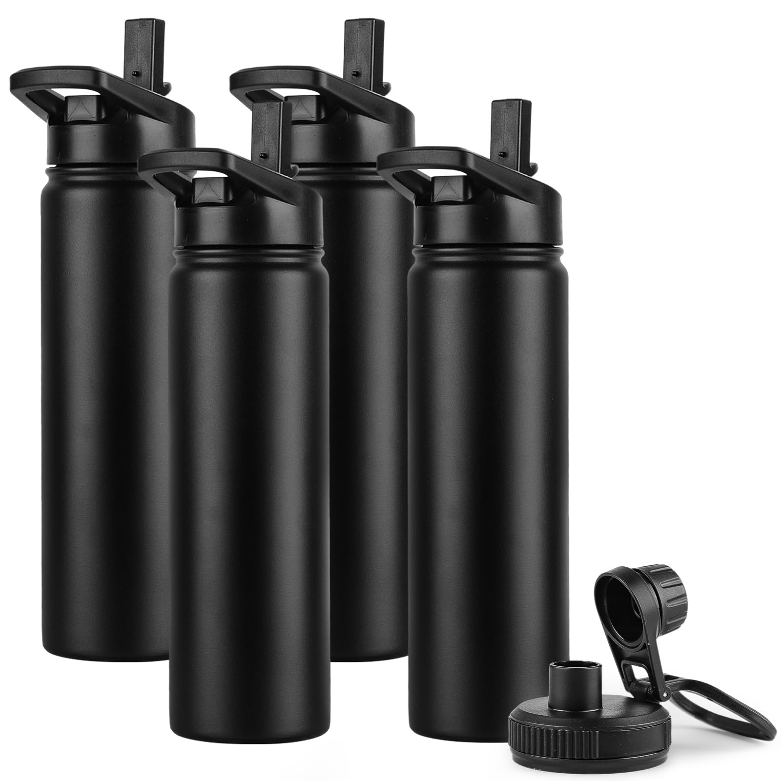 DOMICARE Insulated Water Bottle, 22 oz Vacuum Insulated Stainless Steel Reusable Sports Bottle with Straw Lid & Spout Lid for Travel, Camping, Bike, Leakproof, White, 8 Pack