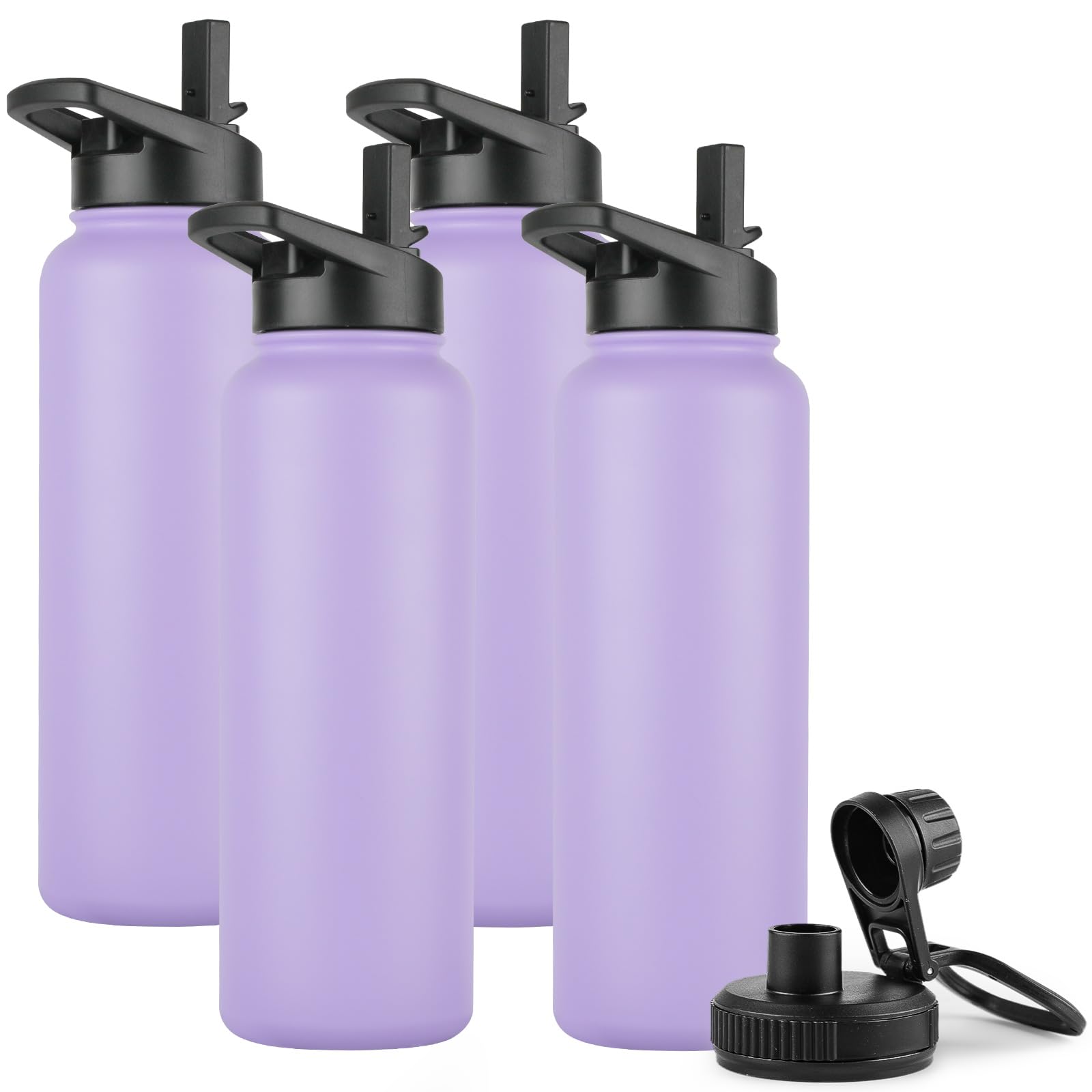 DOMICARE Insulated Water Bottle, 22 oz Vacuum Insulated Stainless Steel Reusable Sports Bottle with Straw Lid & Spout Lid for Travel, Camping, Bike, Leakproof, White, 8 Pack