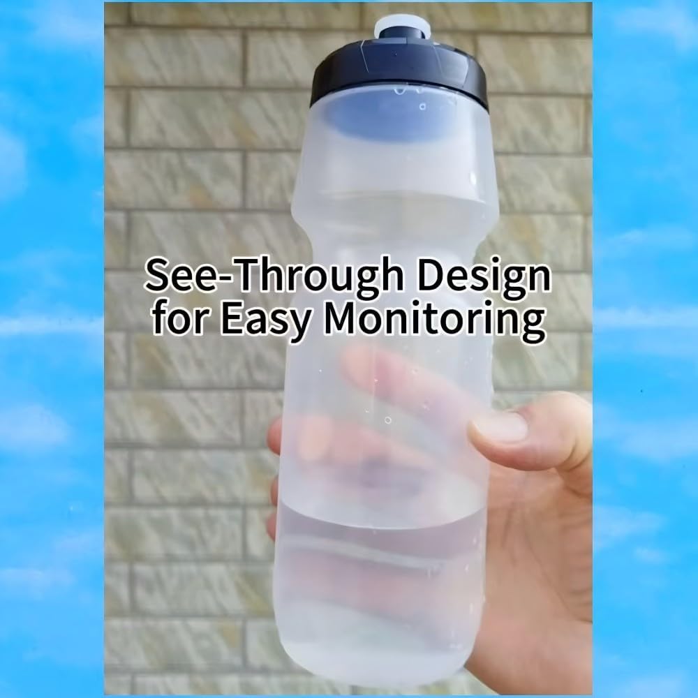 Bike Water Bottle Sports Squeeze Bottle, 24oz Bicycle Water Bottles with a Leak-proof Cap, BPA Free, Suitable for Gym Cycling Hiking Outdoor Sports.(clear