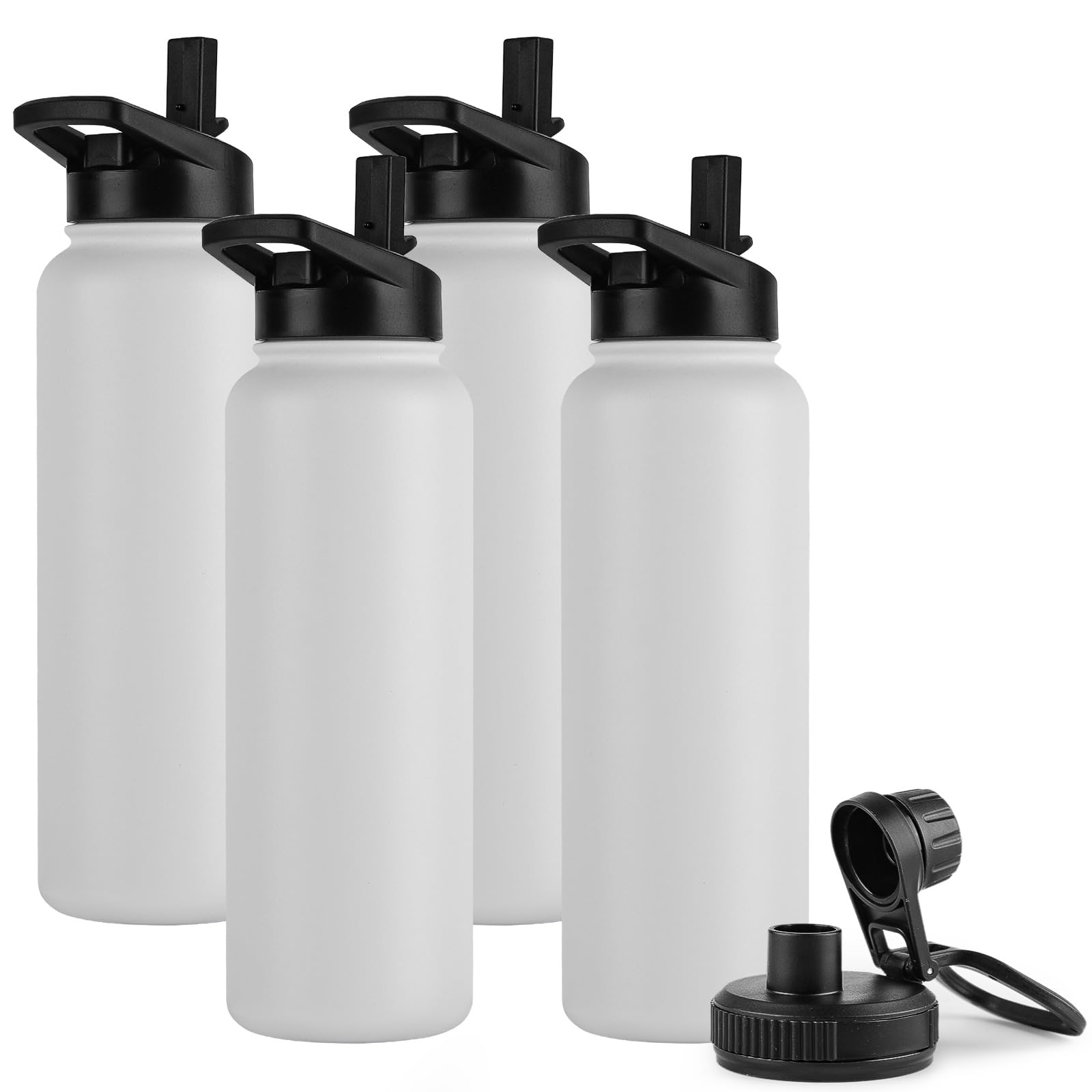 DOMICARE Insulated Water Bottle, 22 oz Vacuum Insulated Stainless Steel Reusable Sports Bottle with Straw Lid & Spout Lid for Travel, Camping, Bike, Leakproof, White, 8 Pack