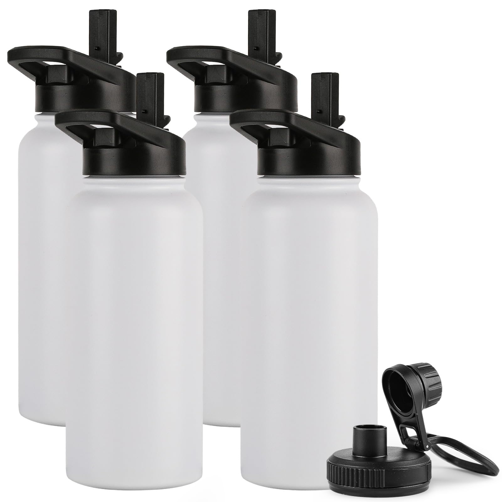 DOMICARE Insulated Water Bottle, 22 oz Vacuum Insulated Stainless Steel Reusable Sports Bottle with Straw Lid & Spout Lid for Travel, Camping, Bike, Leakproof, White, 8 Pack