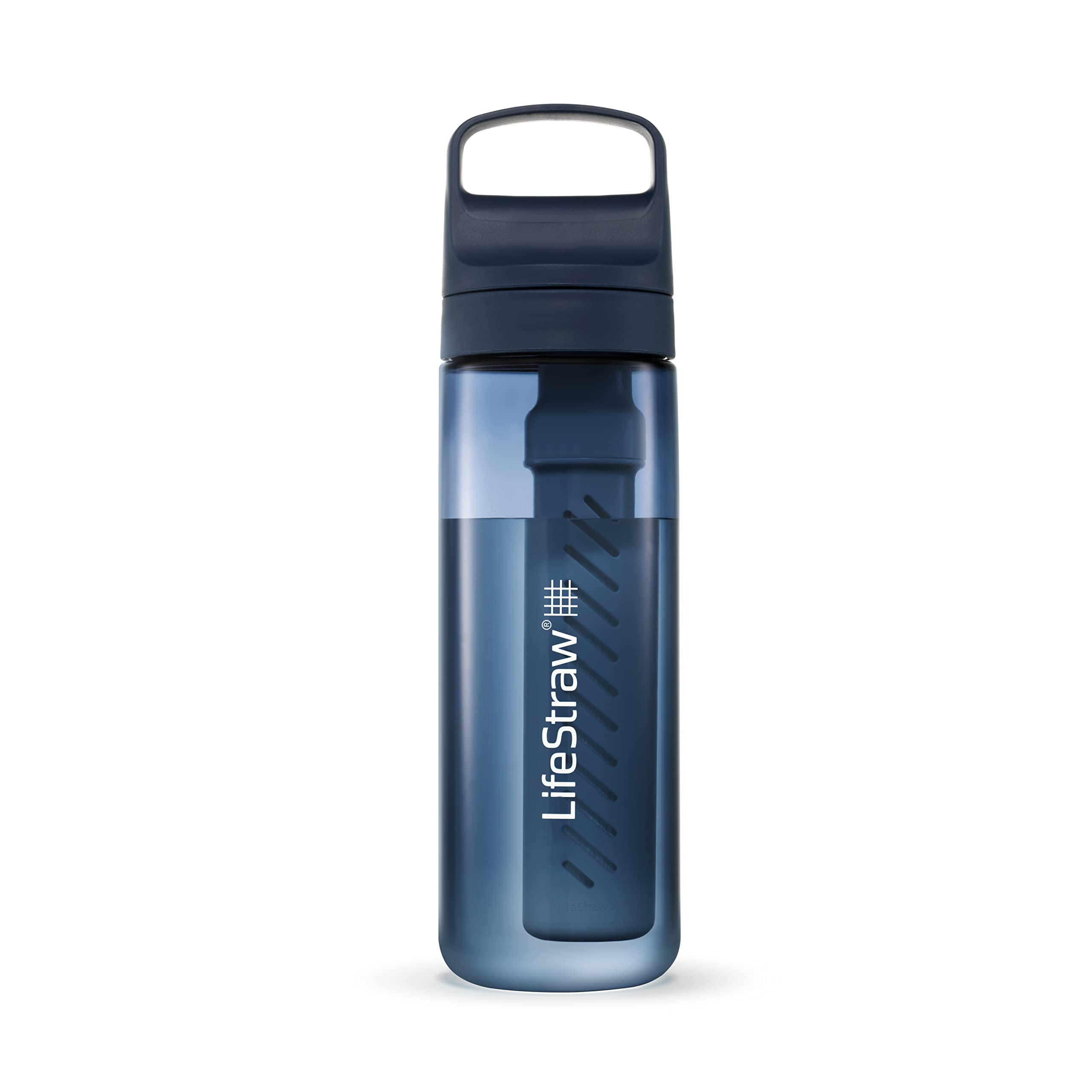 LifeStraw Go Series, BPA-Free Water Bottle for Travel and Everyday Use Removes Bacteria, Parasites, Microplastics, Improves Taste, 22oz 2-Pack; Icelandic Blue and Aegean Sea