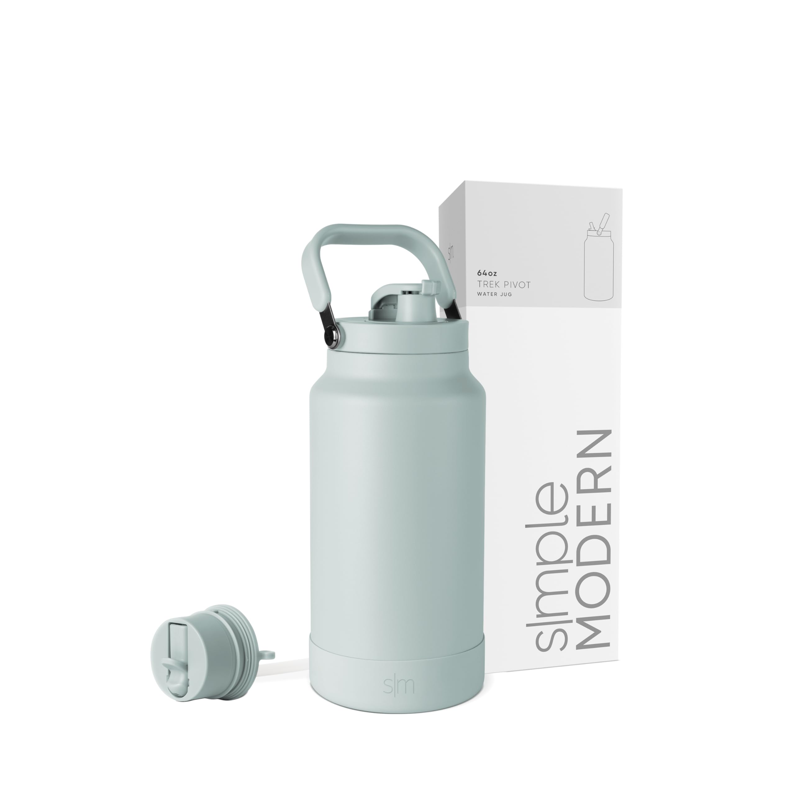 Simple Modern Trek Pivot | Half Gallon Water Bottle Jug with Handle & Boot | Interchangeable Straw & Chug Lids | Large Insulated Stainless Steel | Sports Camping Outdoors | 64oz, Almond Birch