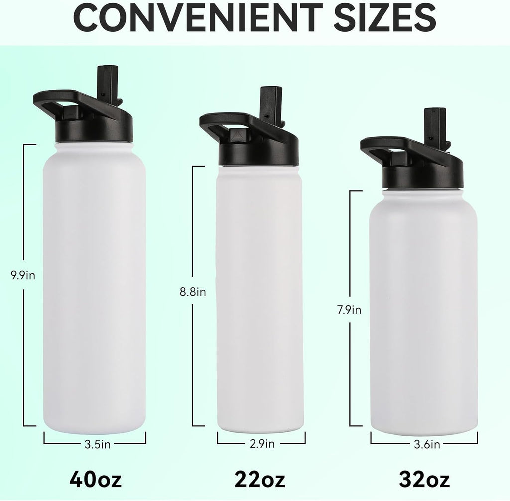 DOMICARE Insulated Water Bottle, 22 oz Vacuum Insulated Stainless Steel Reusable Sports Bottle with Straw Lid & Spout Lid for Travel, Camping, Bike, Leakproof, White, 8 Pack