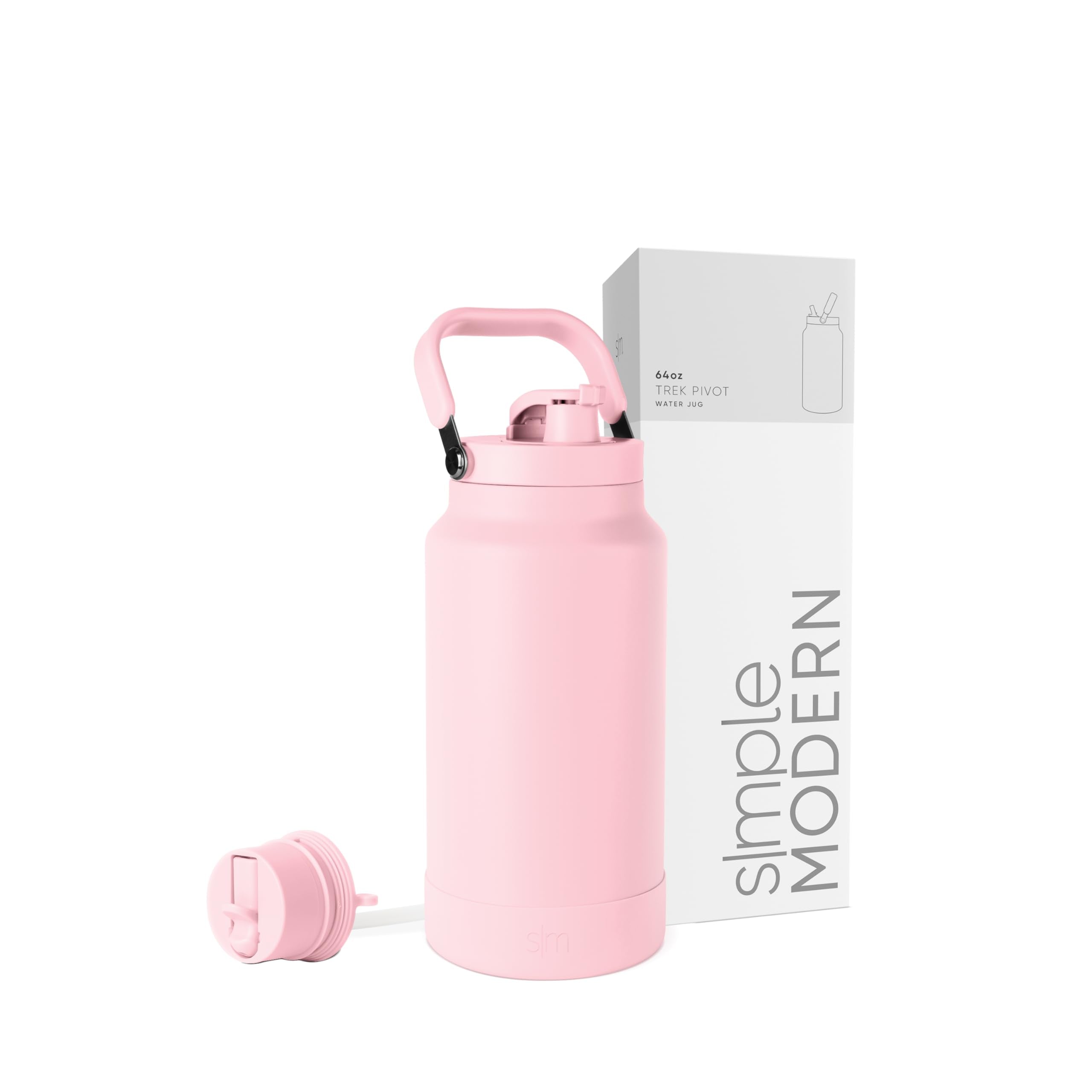 Simple Modern Trek Pivot | Half Gallon Water Bottle Jug with Handle & Boot | Interchangeable Straw & Chug Lids | Large Insulated Stainless Steel | Sports Camping Outdoors | 64oz, Almond Birch