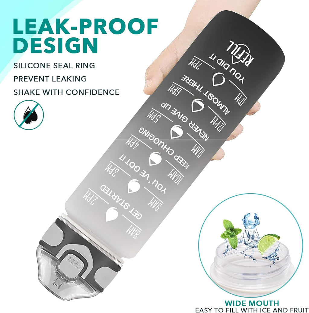 Enerbone 32 oz Drinking Water Bottle with Times to Drink and Straw, Motivational with Carrying Strap, Leakproof BPA & Toxic Free, Ensure You Drink Enough Water for Fitness Gym Outdoor