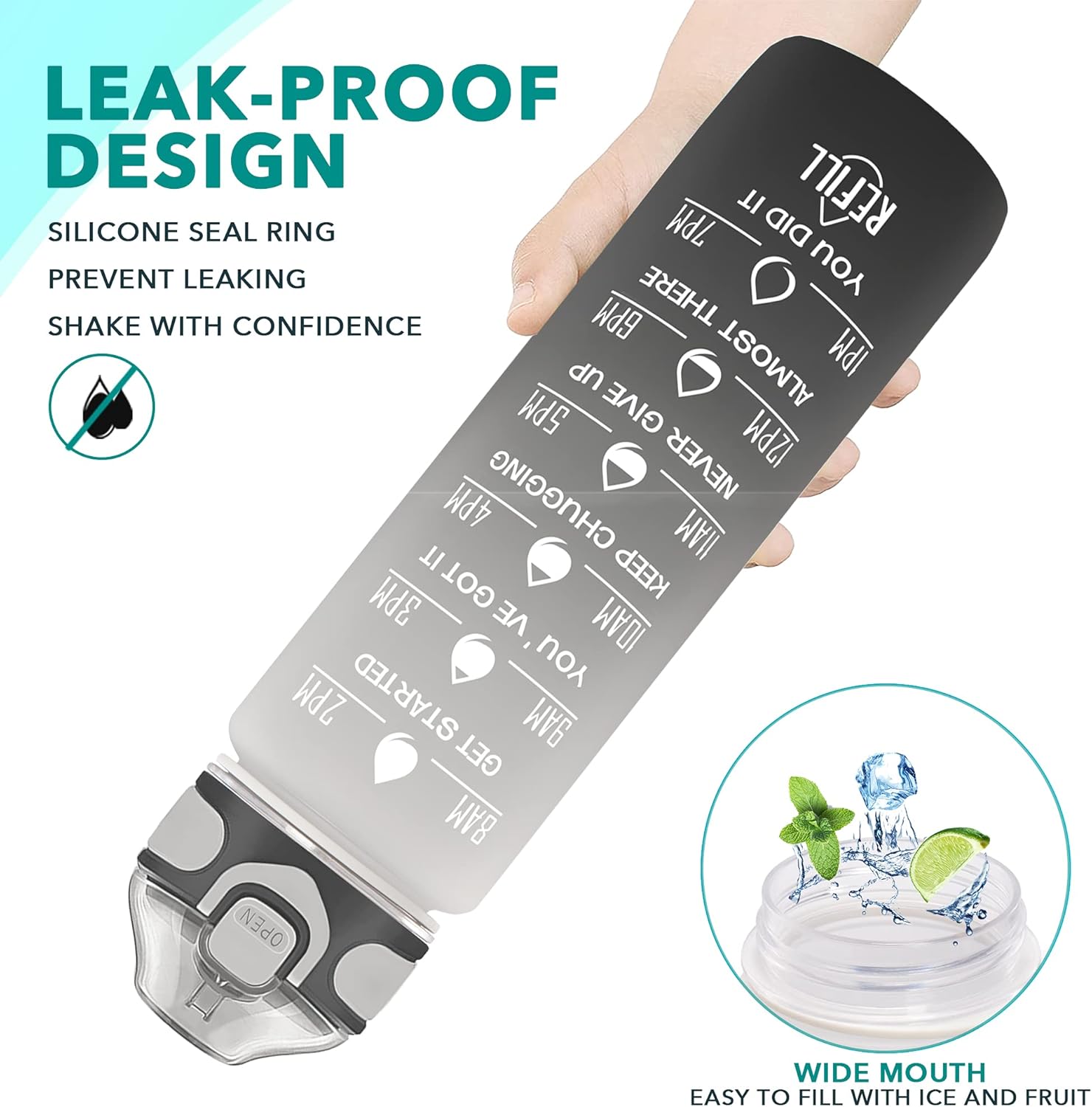 Enerbone 32 oz Drinking Water Bottle with Times to Drink and Straw, Motivational with Carrying Strap, Leakproof BPA & Toxic Free, Ensure You Drink Enough Water for Fitness Gym Outdoor