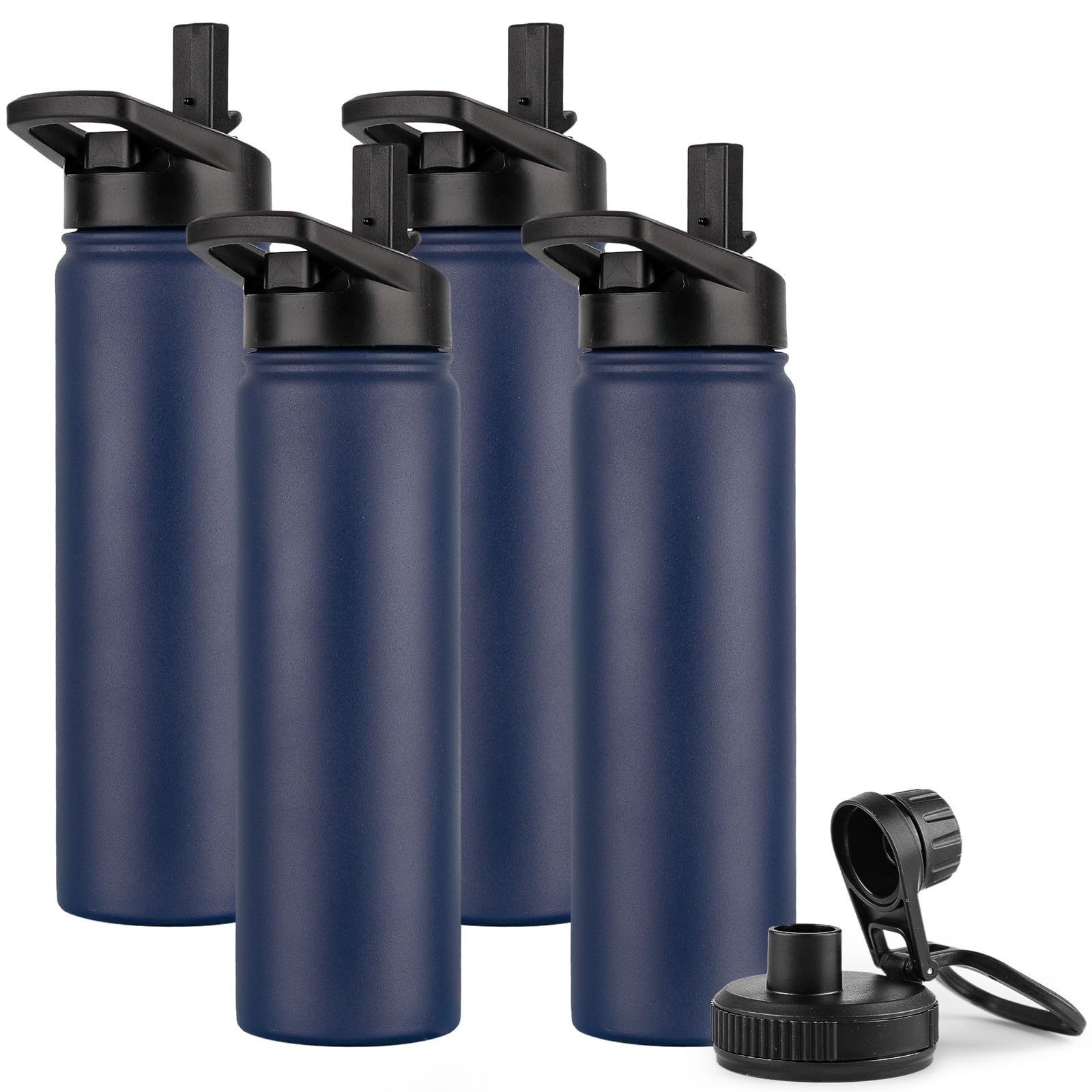 DOMICARE Insulated Water Bottle, 22 oz Vacuum Insulated Stainless Steel Reusable Sports Bottle with Straw Lid & Spout Lid for Travel, Camping, Bike, Leakproof, White, 8 Pack