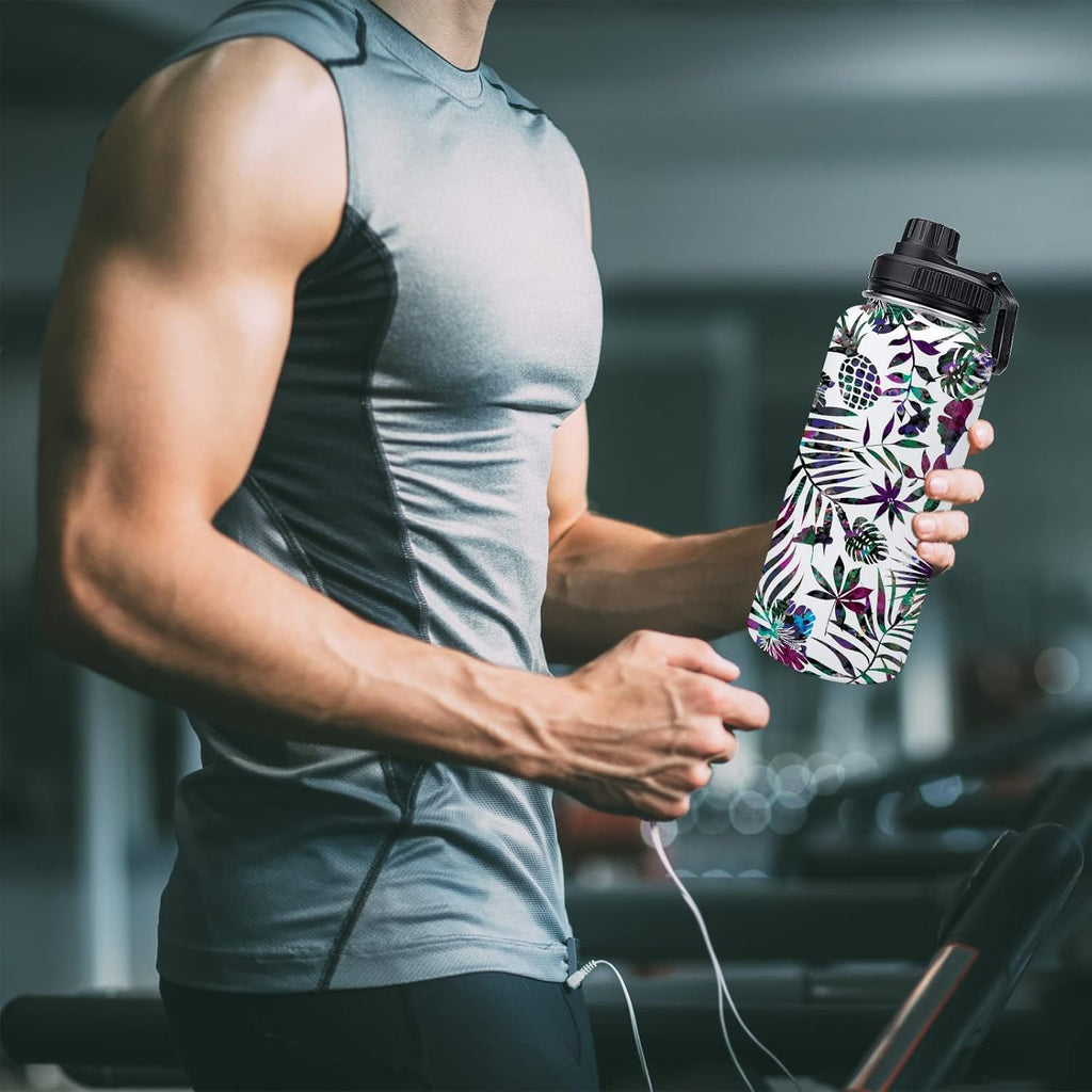 32oz Stainless Steel Sublimation Sports Water Bottle,Insulated Thermos Mugs with Shrink Wrap Films and Wide Mouth Lid,Double Wall Vacuum Tumbler Keeps Liquids Hot or Cold (White 8 PACK)