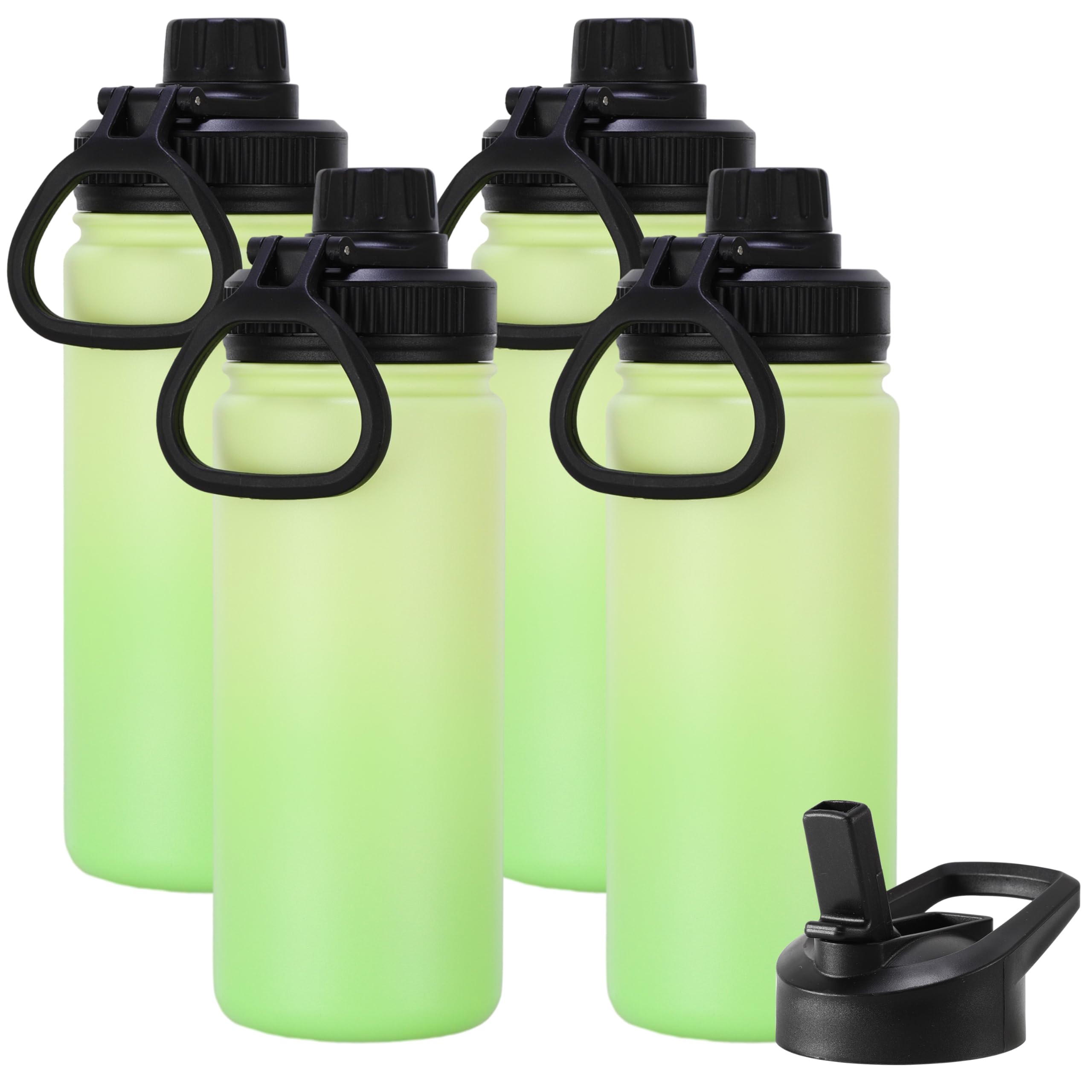 DOMICARE Insulated Water Bottle, 22 oz Vacuum Insulated Stainless Steel Reusable Sports Bottle with Straw Lid & Spout Lid for Travel, Camping, Bike, Leakproof, White, 8 Pack