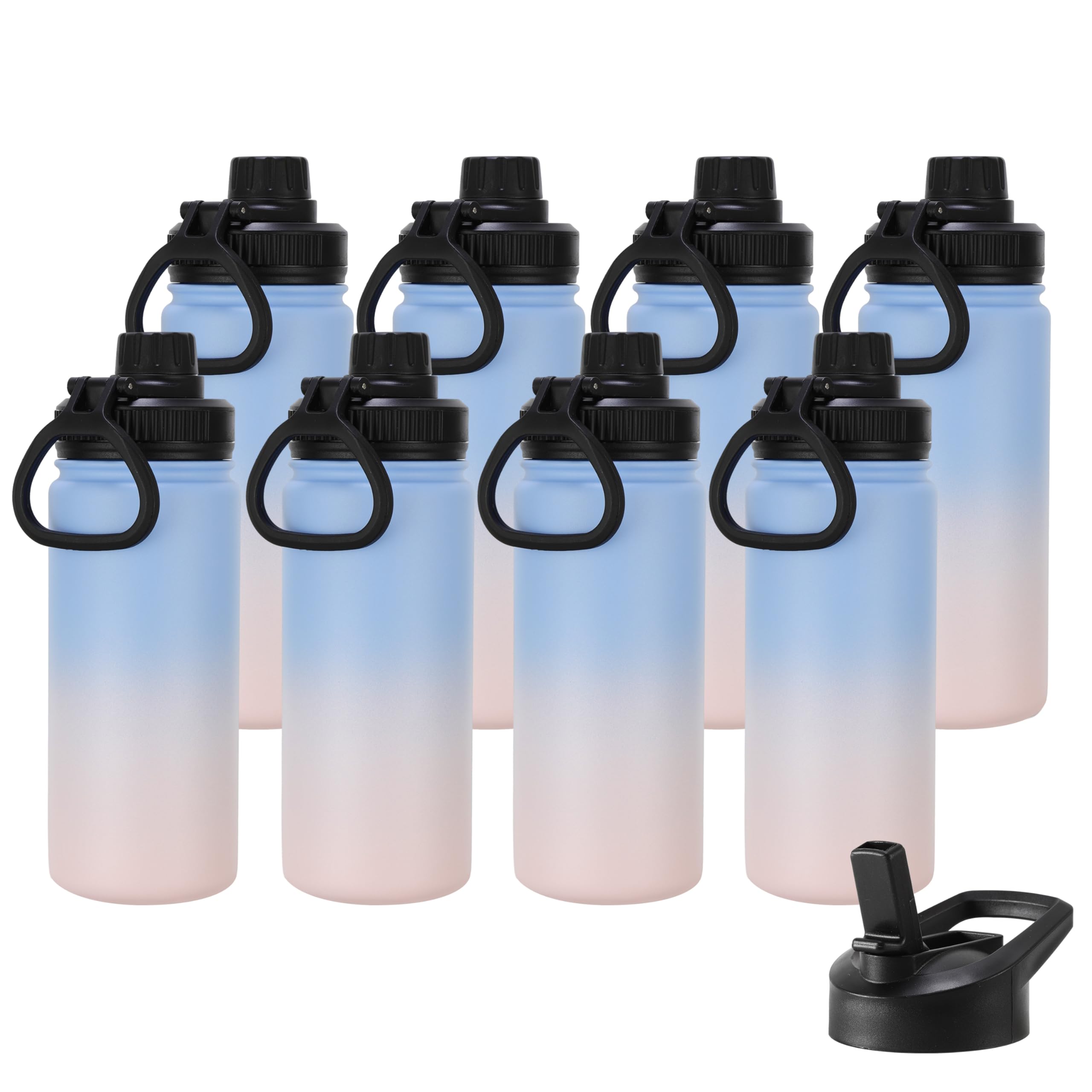 DOMICARE Insulated Water Bottle, 22 oz Vacuum Insulated Stainless Steel Reusable Sports Bottle with Straw Lid & Spout Lid for Travel, Camping, Bike, Leakproof, White, 8 Pack