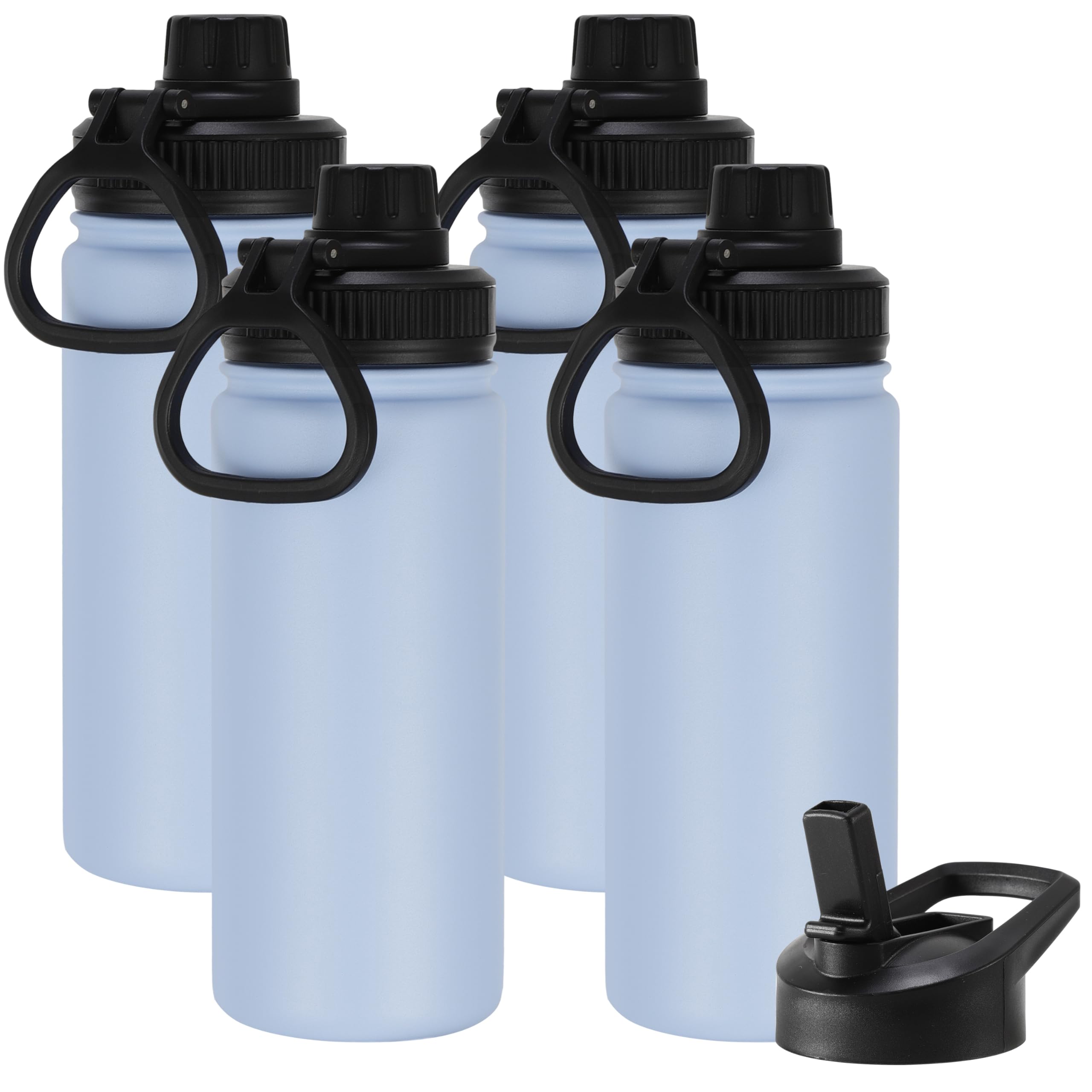 DOMICARE Insulated Water Bottle, 22 oz Vacuum Insulated Stainless Steel Reusable Sports Bottle with Straw Lid & Spout Lid for Travel, Camping, Bike, Leakproof, White, 8 Pack