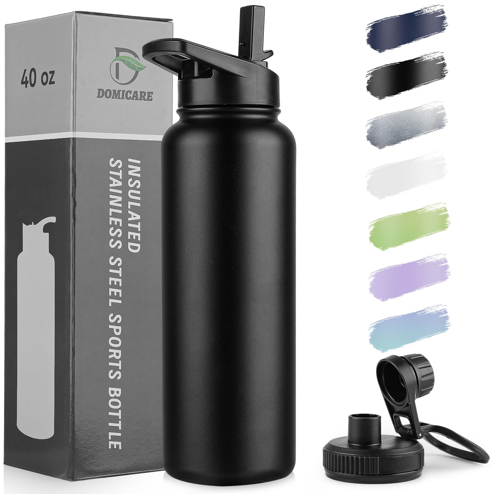 DOMICARE Insulated Water Bottle, 22 oz Vacuum Insulated Stainless Steel Reusable Sports Bottle with Straw Lid & Spout Lid for Travel, Camping, Bike, Leakproof, White, 8 Pack