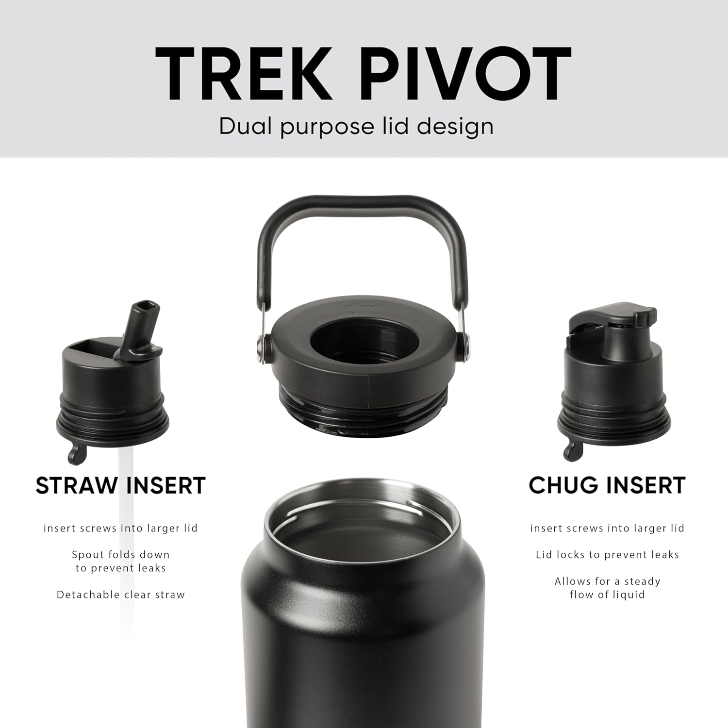 Simple Modern Trek Pivot | Half Gallon Water Bottle Jug with Handle & Boot | Interchangeable Straw & Chug Lids | Large Insulated Stainless Steel | Sports Camping Outdoors | 64oz, Almond Birch