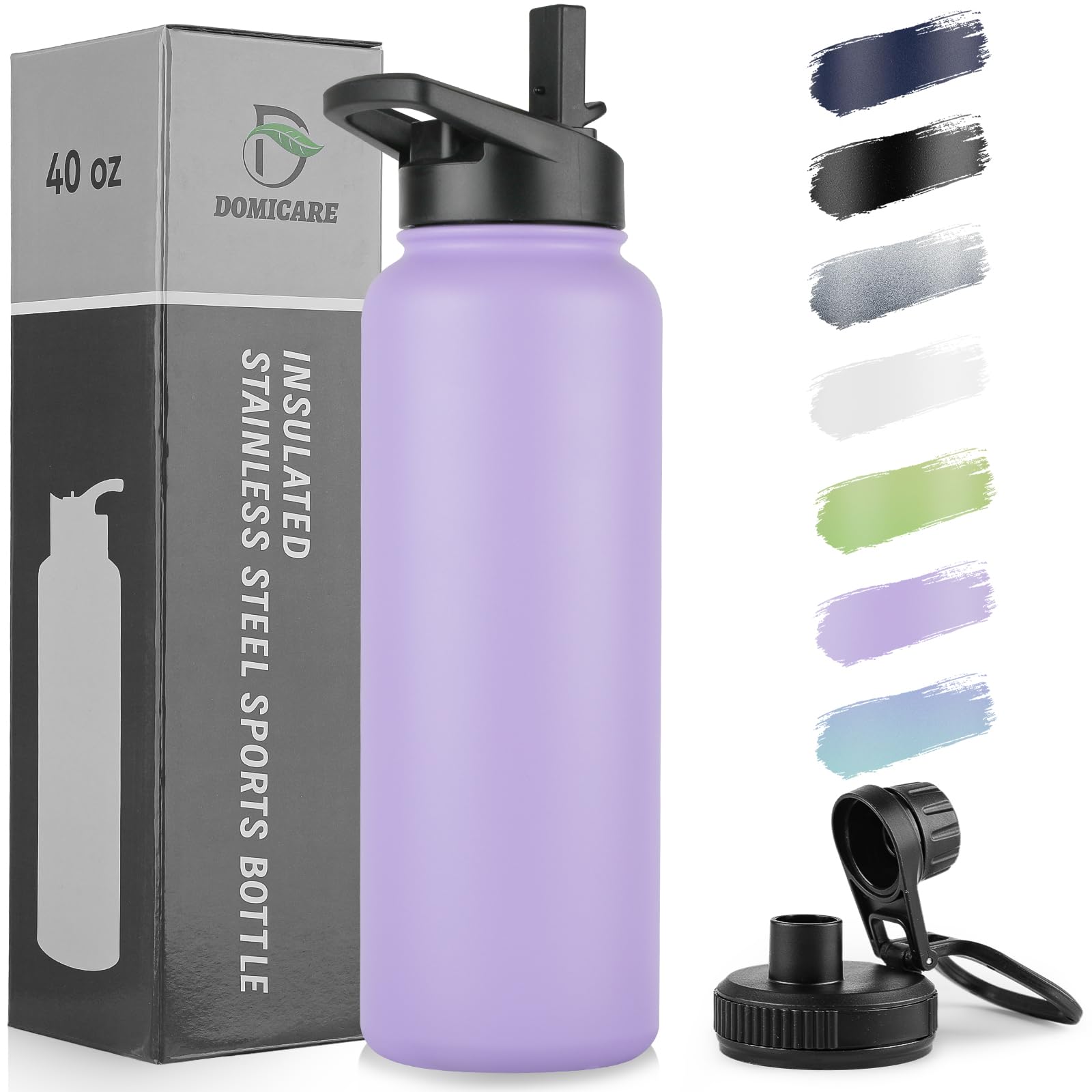 DOMICARE Insulated Water Bottle, 22 oz Vacuum Insulated Stainless Steel Reusable Sports Bottle with Straw Lid & Spout Lid for Travel, Camping, Bike, Leakproof, White, 8 Pack