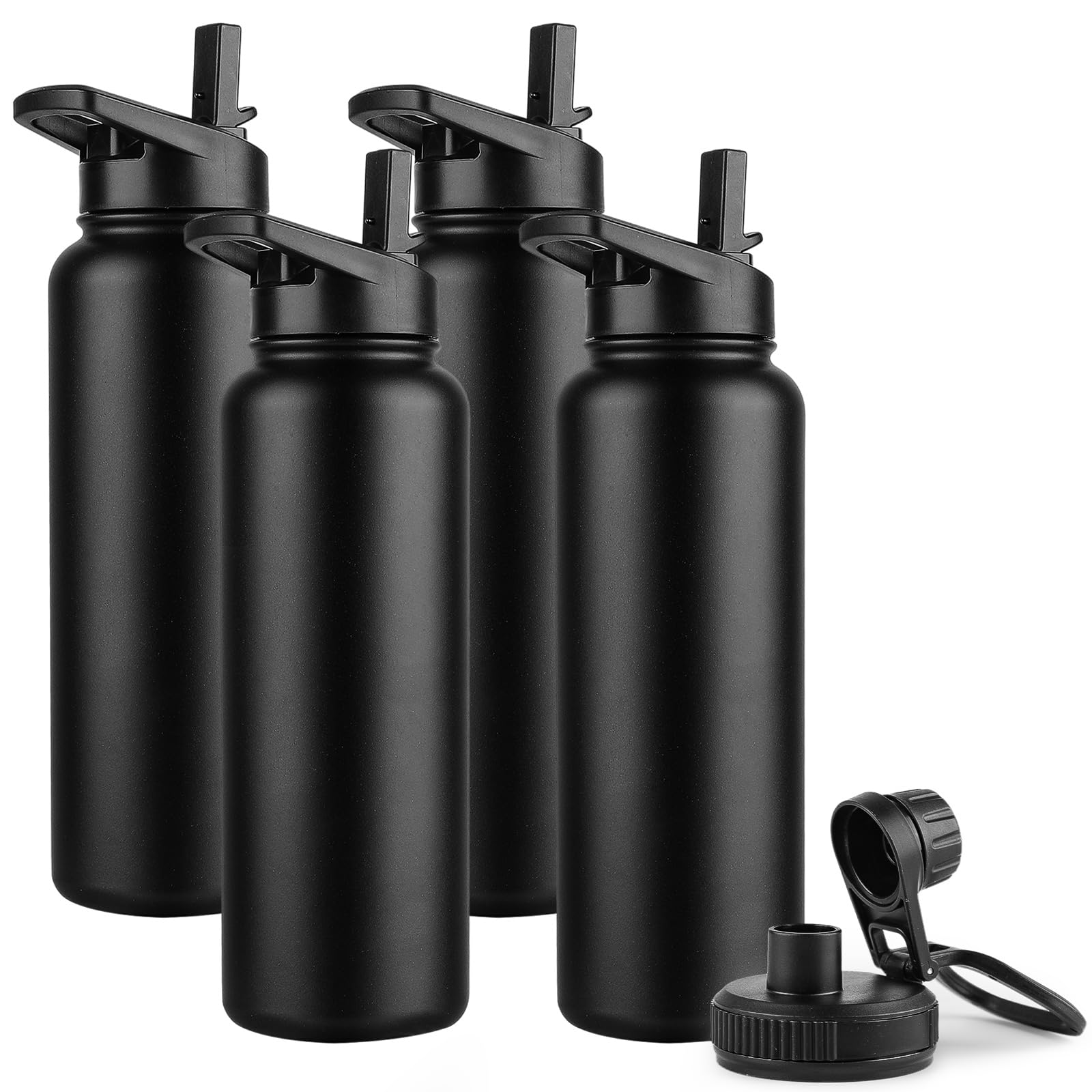 DOMICARE Insulated Water Bottle, 22 oz Vacuum Insulated Stainless Steel Reusable Sports Bottle with Straw Lid & Spout Lid for Travel, Camping, Bike, Leakproof, White, 8 Pack