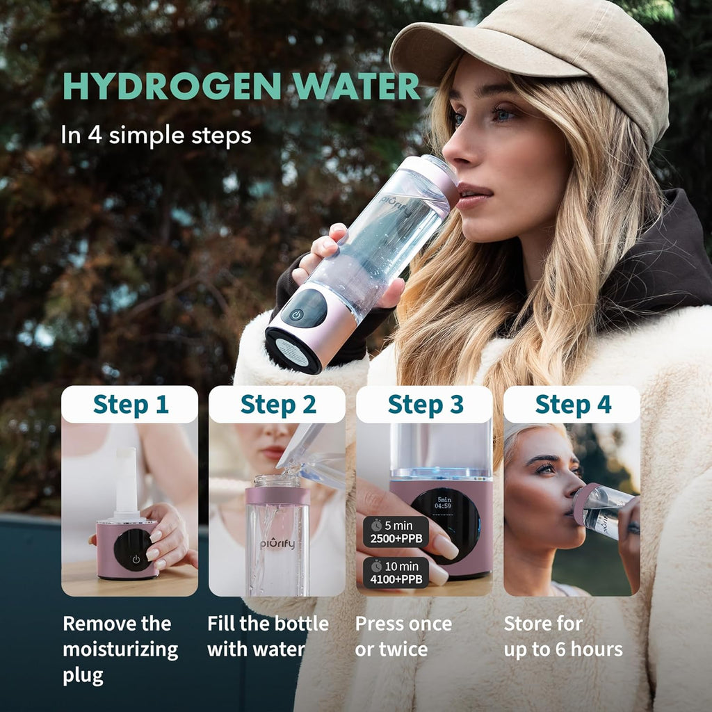Hydrogen Water Bottle Generator - Up to 4100+ PPB Concentration - SPE/PEM Technology - Certified H2 Generator - Portable Athletic Performance & Hydration System - 6-Hour Hydrogen Retention