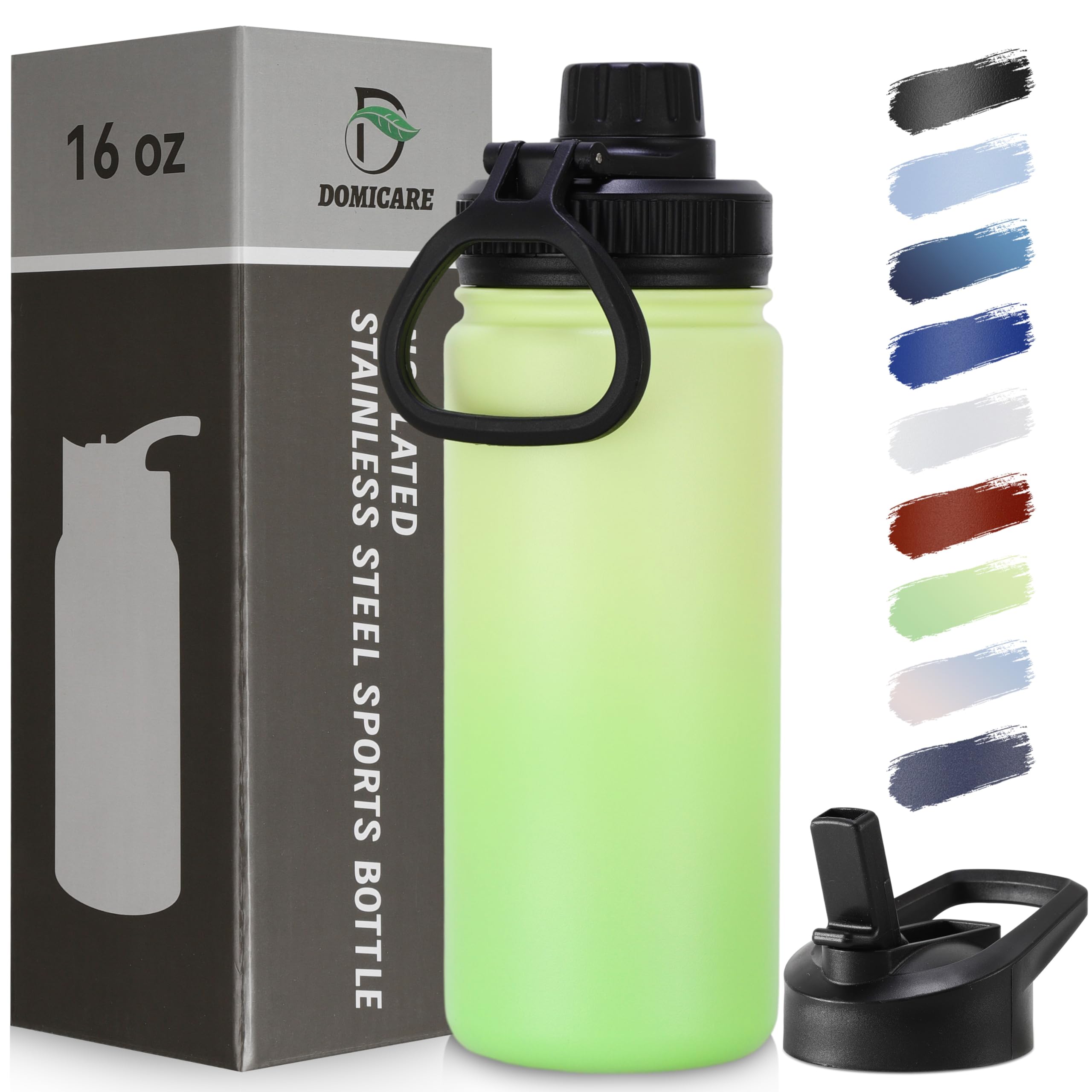 DOMICARE Insulated Water Bottle, 22 oz Vacuum Insulated Stainless Steel Reusable Sports Bottle with Straw Lid & Spout Lid for Travel, Camping, Bike, Leakproof, White, 8 Pack