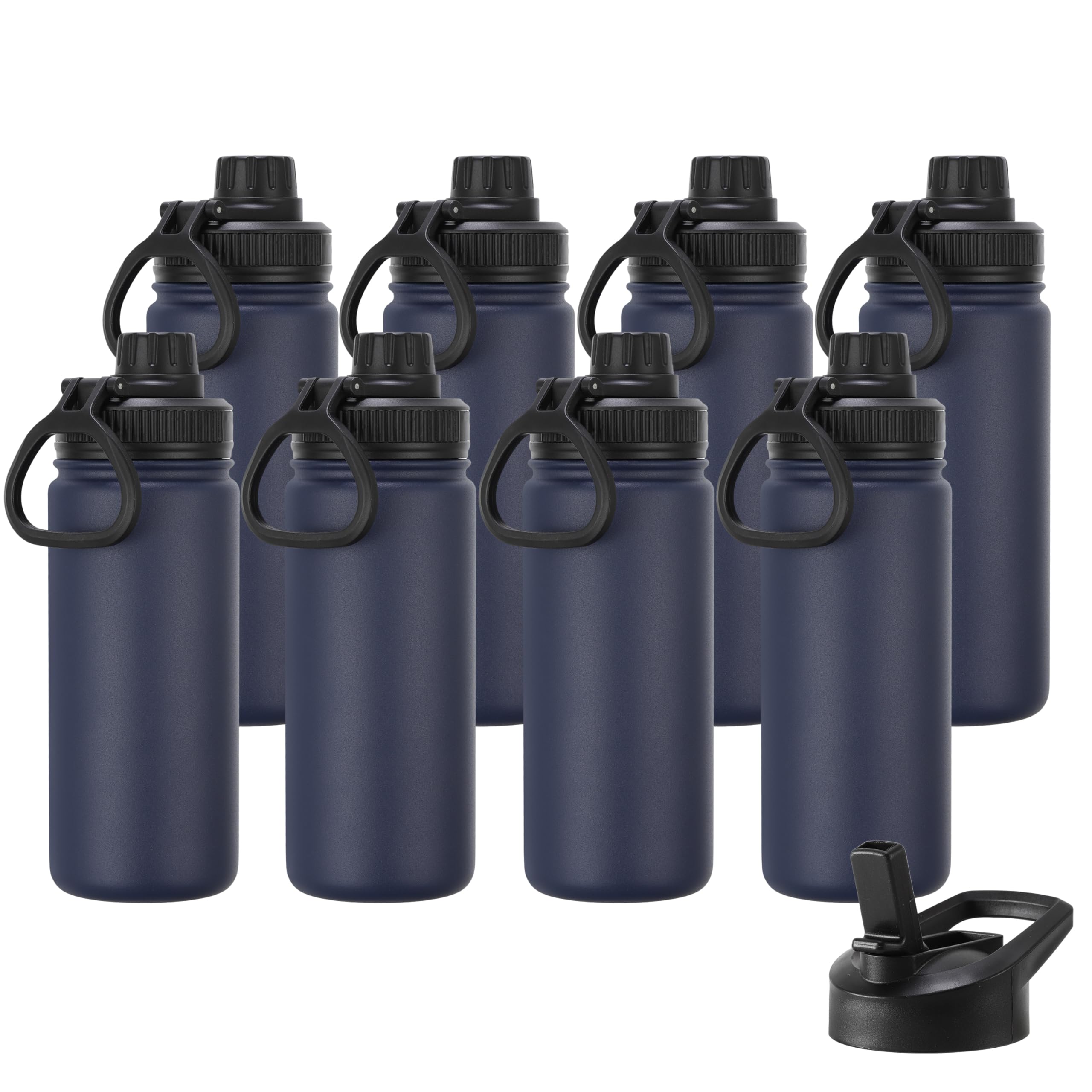 DOMICARE Insulated Water Bottle, 22 oz Vacuum Insulated Stainless Steel Reusable Sports Bottle with Straw Lid & Spout Lid for Travel, Camping, Bike, Leakproof, White, 8 Pack