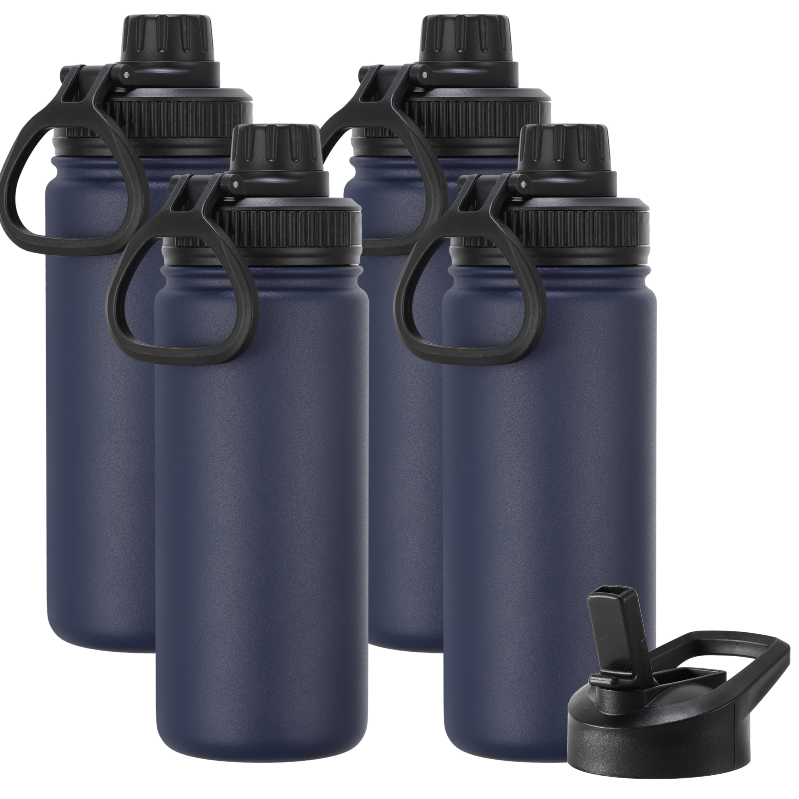 DOMICARE Insulated Water Bottle, 22 oz Vacuum Insulated Stainless Steel Reusable Sports Bottle with Straw Lid & Spout Lid for Travel, Camping, Bike, Leakproof, White, 8 Pack