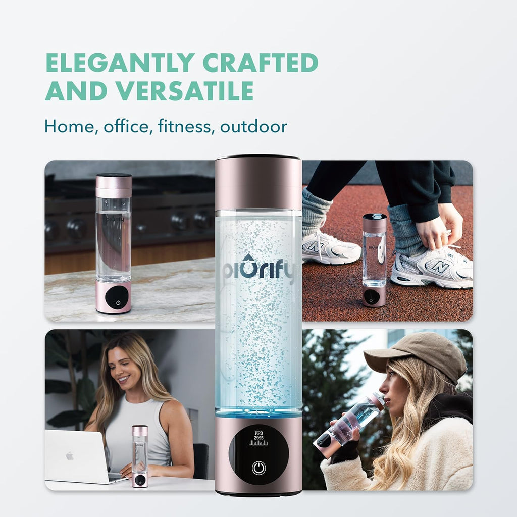 Hydrogen Water Bottle Generator - Up to 4100+ PPB Concentration - SPE/PEM Technology - Certified H2 Generator - Portable Athletic Performance & Hydration System - 6-Hour Hydrogen Retention