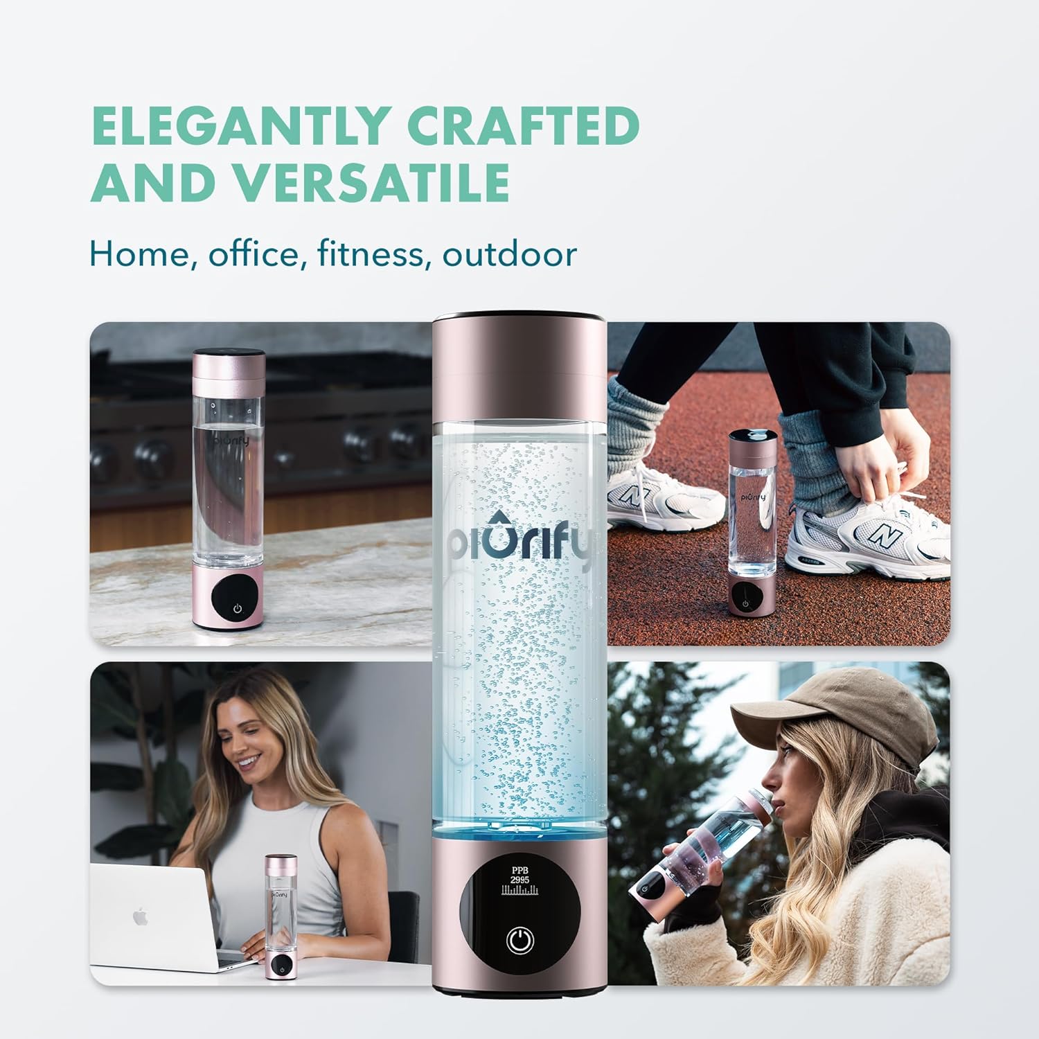 Hydrogen Water Bottle Generator - Up to 4100+ PPB Concentration - SPE/PEM Technology - Certified H2 Generator - Portable Athletic Performance & Hydration System - 6-Hour Hydrogen Retention