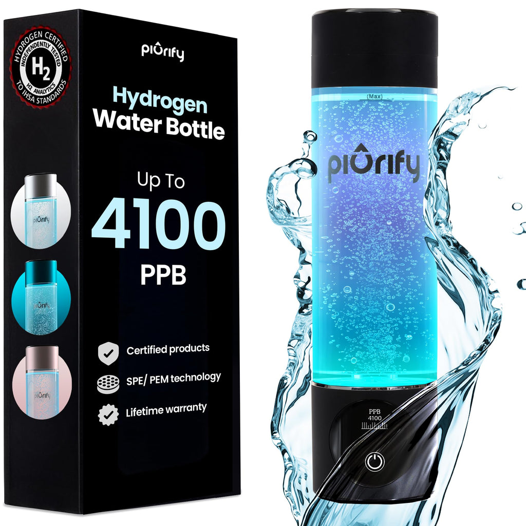 Hydrogen Water Bottle Generator - Up to 4100+ PPB Concentration - SPE/PEM Technology - Certified H2 Generator - Portable Athletic Performance & Hydration System - 6-Hour Hydrogen Retention