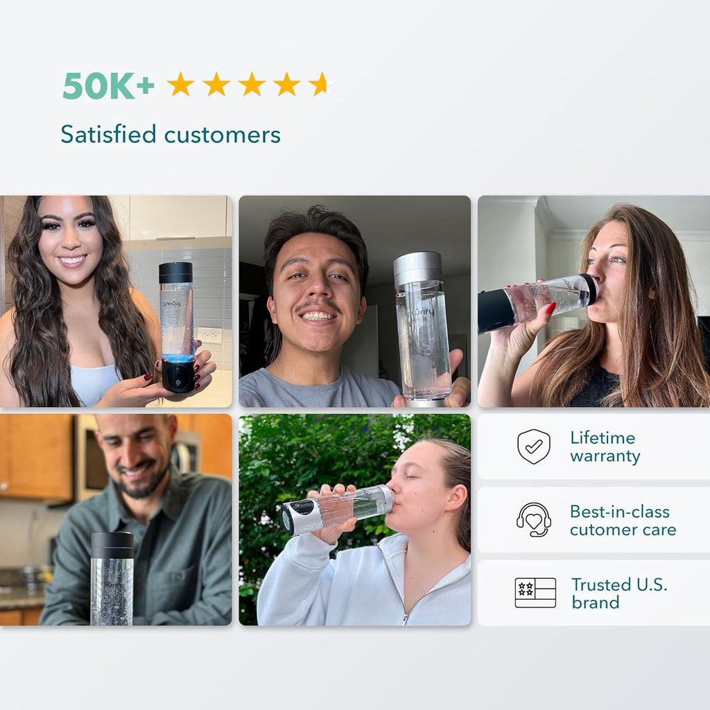 Hydrogen Water Bottle Generator - Up to 4100+ PPB Concentration - SPE/PEM Technology - Certified H2 Generator - Portable Athletic Performance & Hydration System - 6-Hour Hydrogen Retention