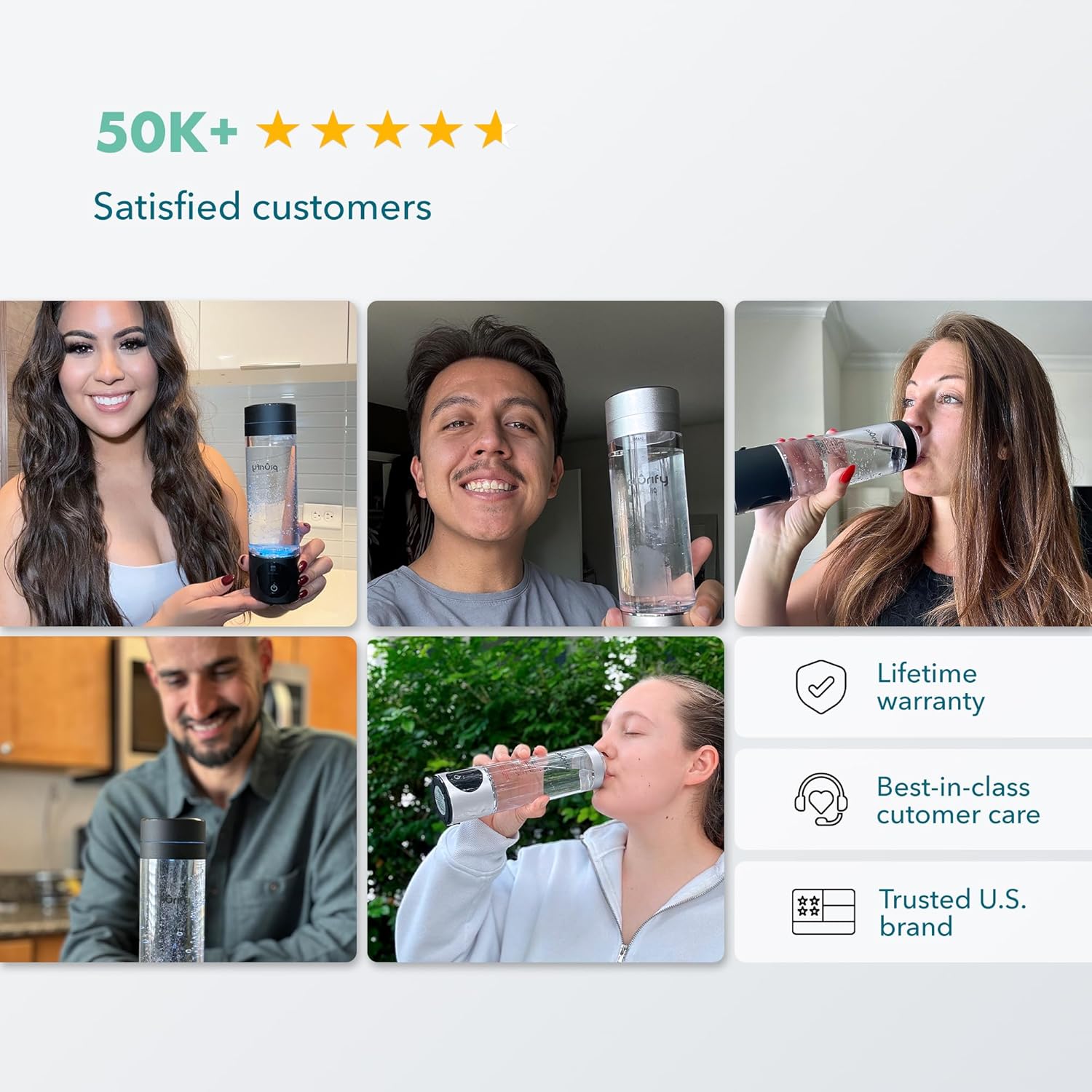 Hydrogen Water Bottle Generator - Up to 4100+ PPB Concentration - SPE/PEM Technology - Certified H2 Generator - Portable Athletic Performance & Hydration System - 6-Hour Hydrogen Retention