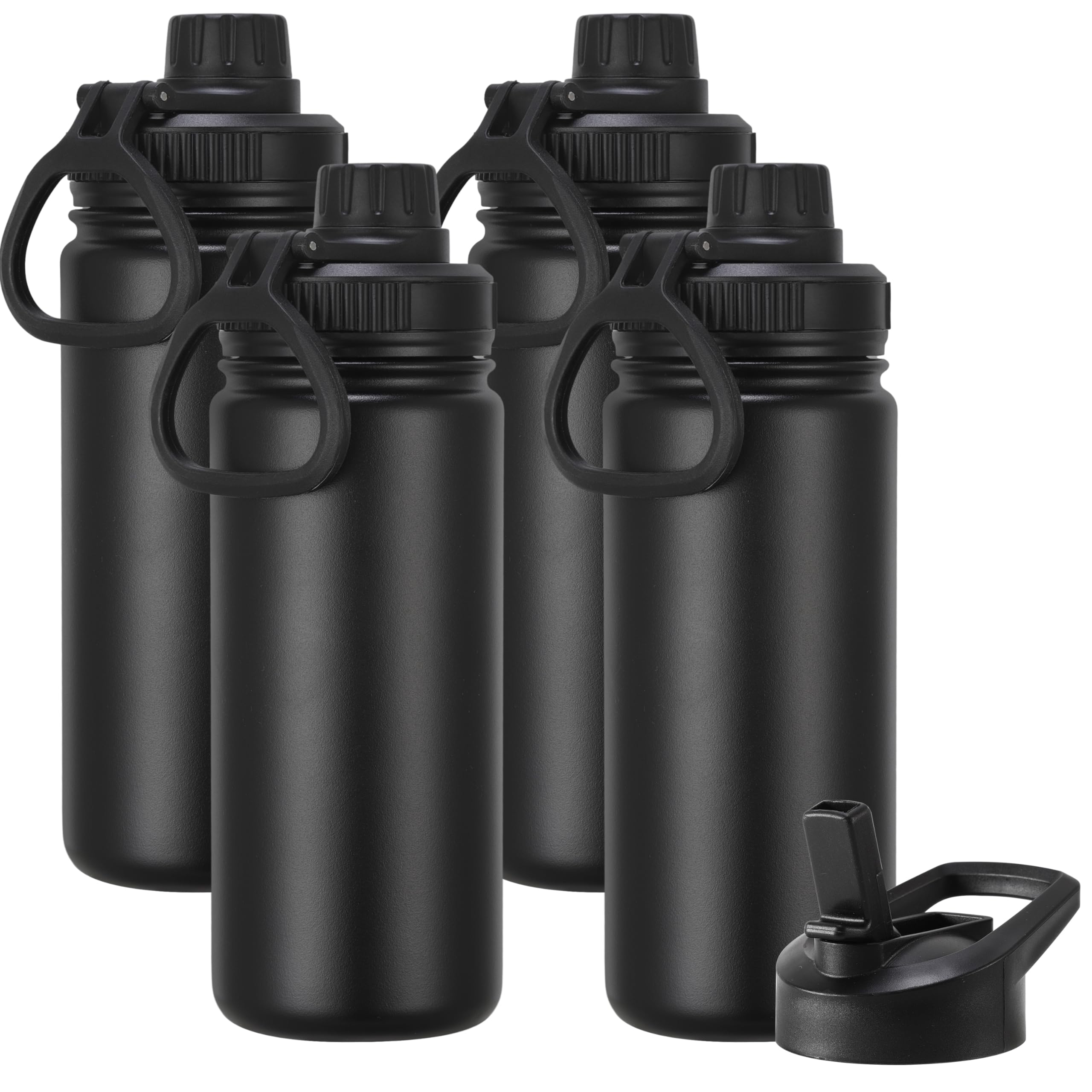 DOMICARE Insulated Water Bottle, 22 oz Vacuum Insulated Stainless Steel Reusable Sports Bottle with Straw Lid & Spout Lid for Travel, Camping, Bike, Leakproof, White, 8 Pack